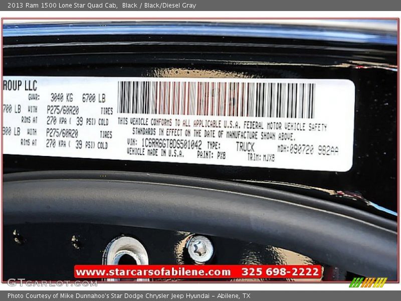 Black / Black/Diesel Gray 2013 Ram 1500 Lone Star Quad Cab