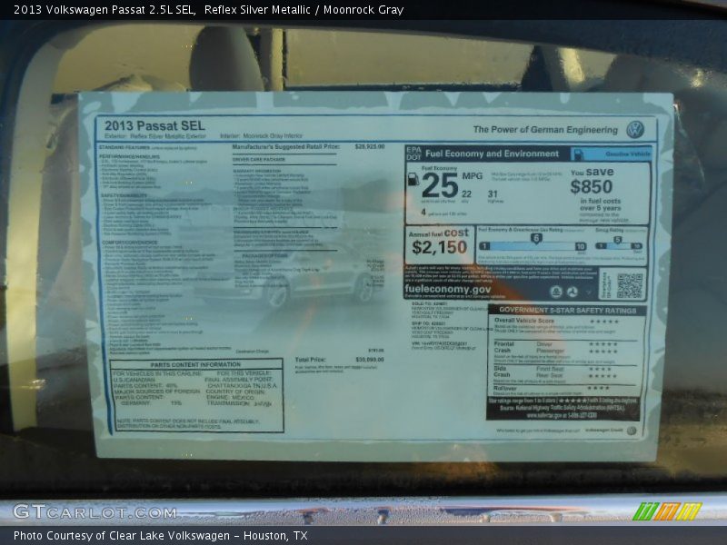 Reflex Silver Metallic / Moonrock Gray 2013 Volkswagen Passat 2.5L SEL