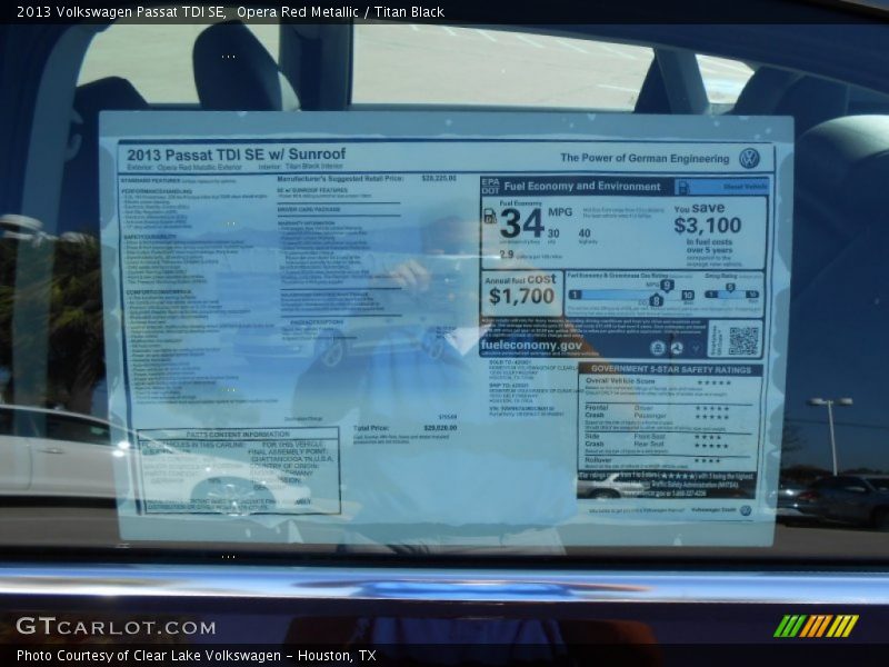 Opera Red Metallic / Titan Black 2013 Volkswagen Passat TDI SE