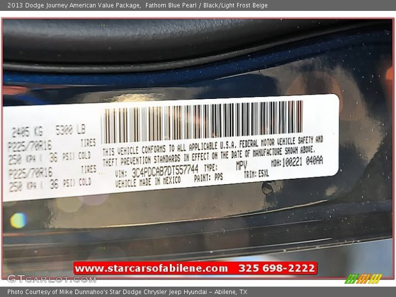 Fathom Blue Pearl / Black/Light Frost Beige 2013 Dodge Journey American Value Package