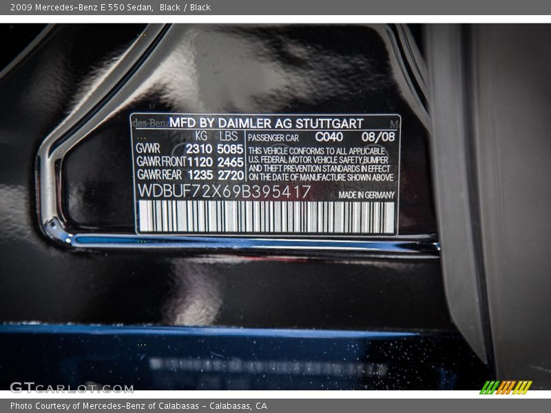 2009 E 550 Sedan Black Color Code 040