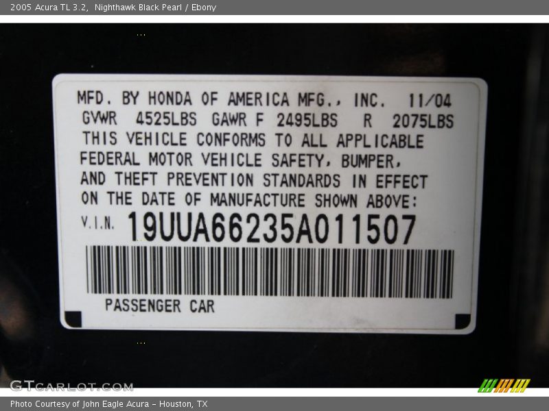 Nighthawk Black Pearl / Ebony 2005 Acura TL 3.2