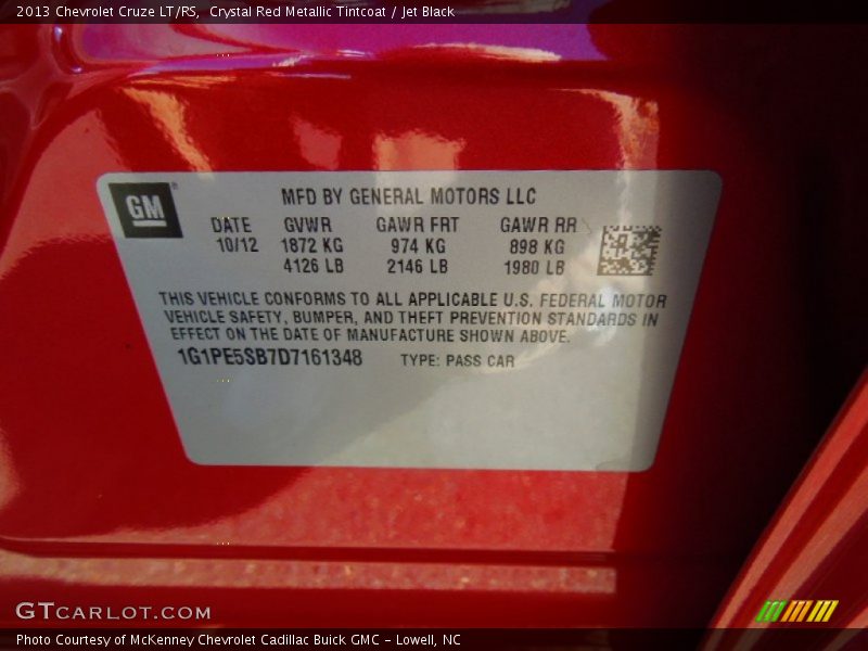 Crystal Red Metallic Tintcoat / Jet Black 2013 Chevrolet Cruze LT/RS