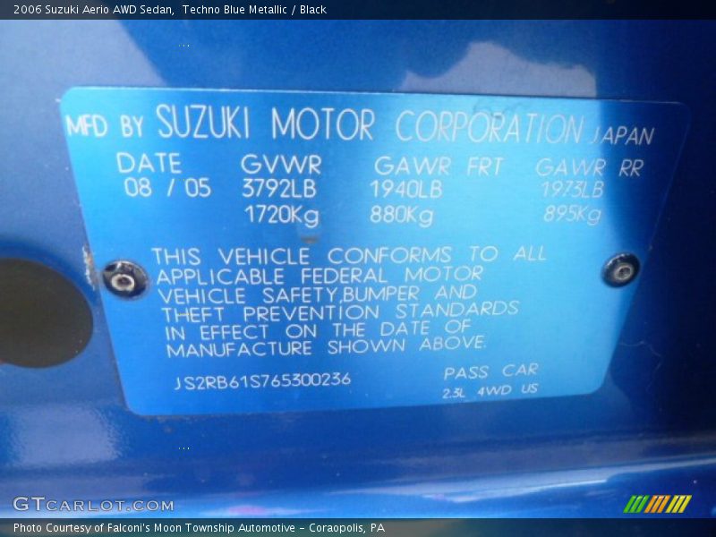 Techno Blue Metallic / Black 2006 Suzuki Aerio AWD Sedan