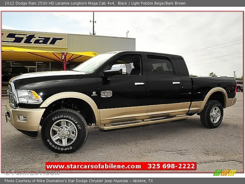 Black / Light Pebble Beige/Bark Brown 2012 Dodge Ram 2500 HD Laramie Longhorn Mega Cab 4x4