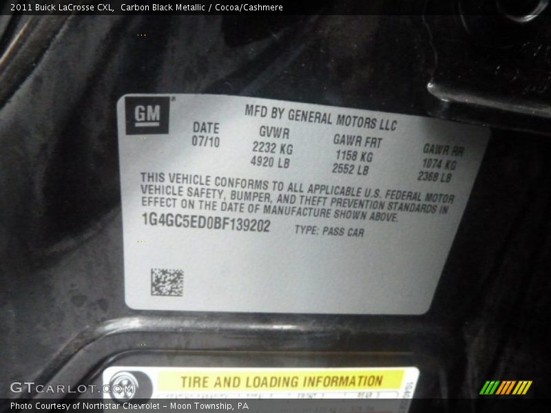 Carbon Black Metallic / Cocoa/Cashmere 2011 Buick LaCrosse CXL