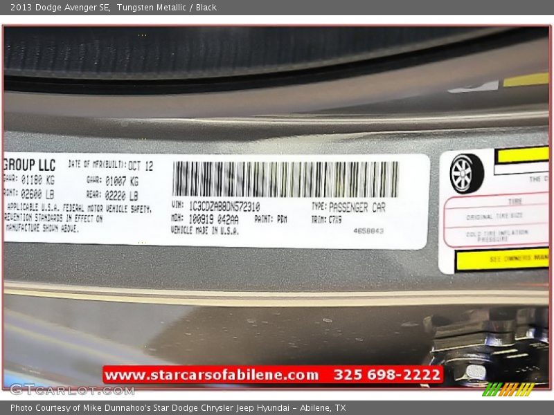 Tungsten Metallic / Black 2013 Dodge Avenger SE