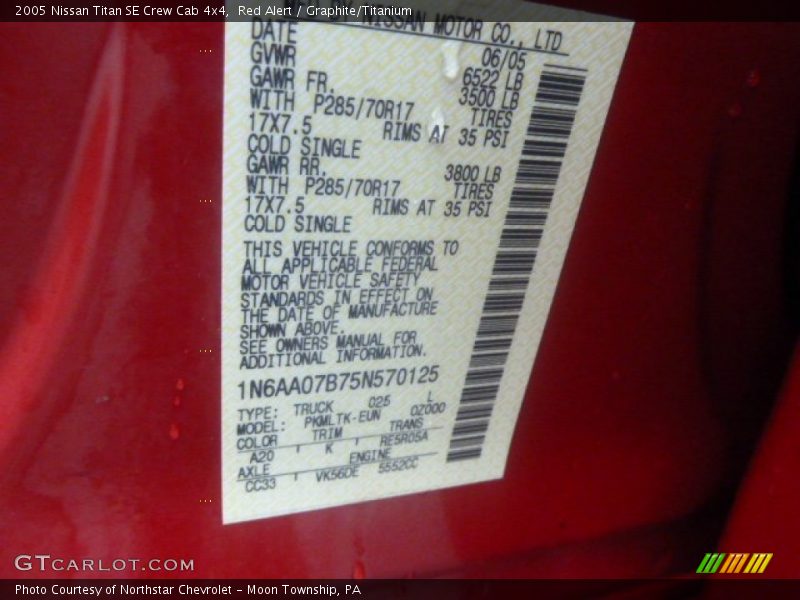 Red Alert / Graphite/Titanium 2005 Nissan Titan SE Crew Cab 4x4
