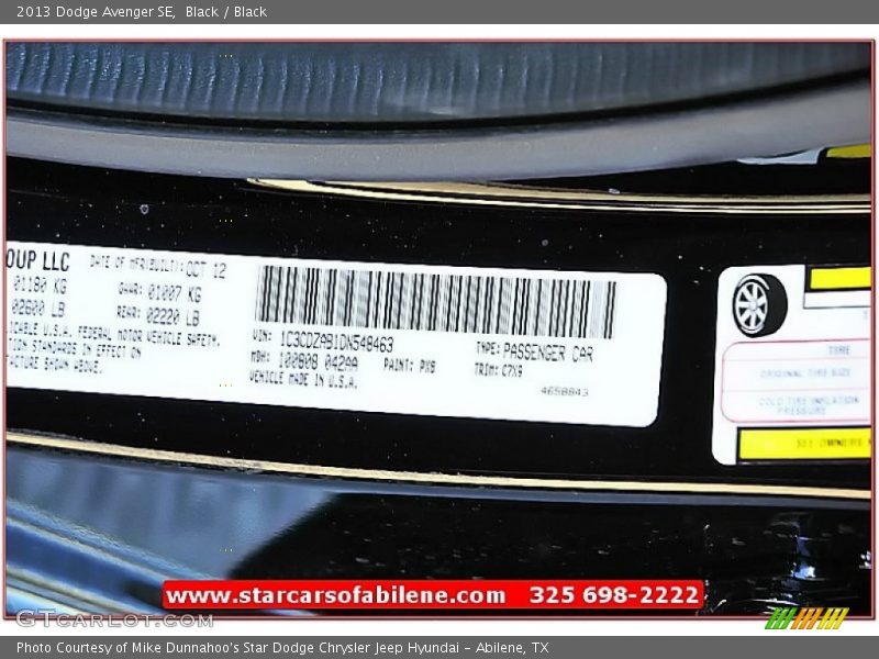 Black / Black 2013 Dodge Avenger SE