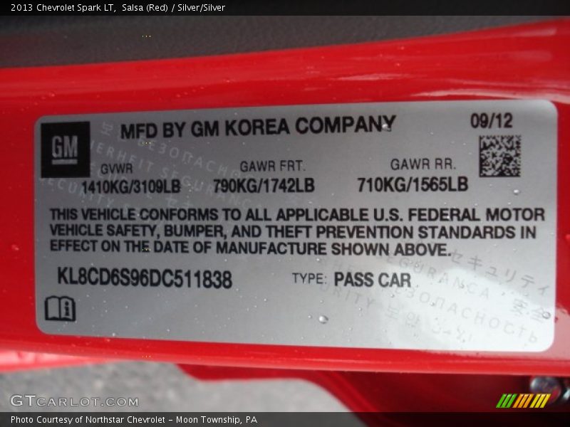 Salsa (Red) / Silver/Silver 2013 Chevrolet Spark LT