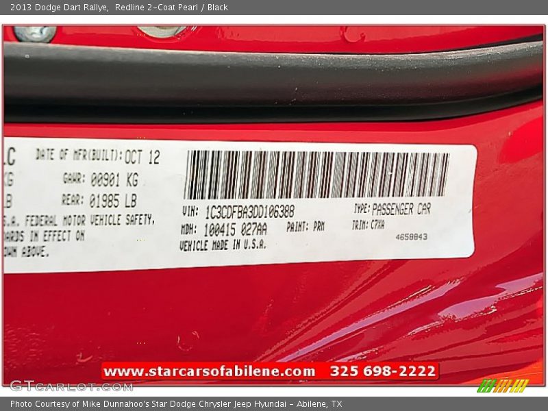 Redline 2-Coat Pearl / Black 2013 Dodge Dart Rallye