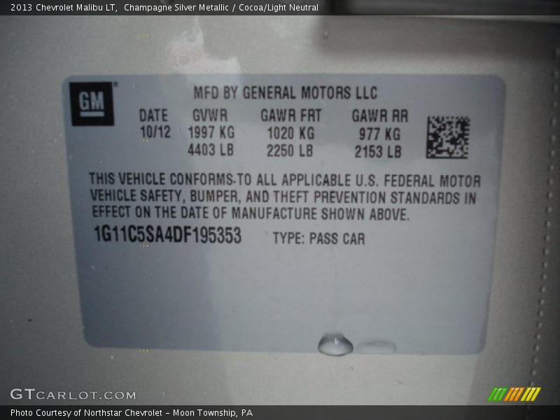 Champagne Silver Metallic / Cocoa/Light Neutral 2013 Chevrolet Malibu LT