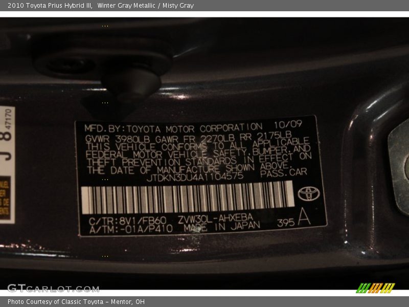 Winter Gray Metallic / Misty Gray 2010 Toyota Prius Hybrid III