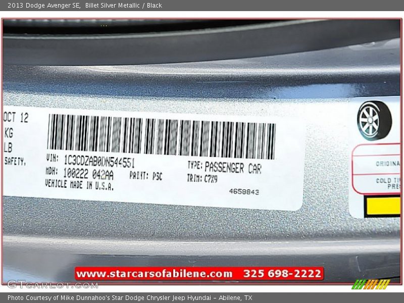 Billet Silver Metallic / Black 2013 Dodge Avenger SE