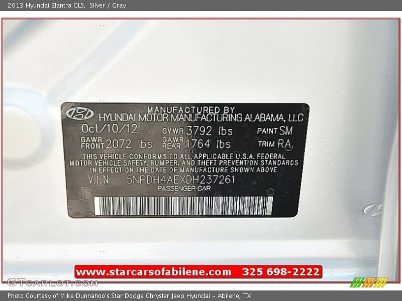 Silver / Gray 2013 Hyundai Elantra GLS