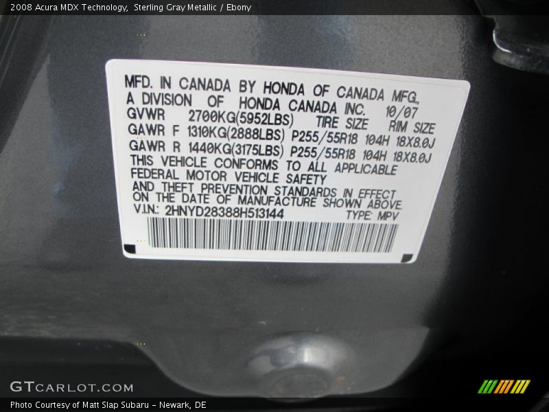 Sterling Gray Metallic / Ebony 2008 Acura MDX Technology