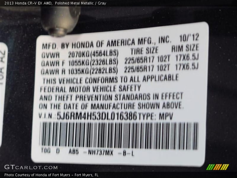 Polished Metal Metallic / Gray 2013 Honda CR-V EX AWD