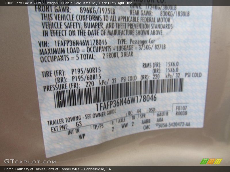 Pueblo Gold Metallic / Dark Flint/Light Flint 2006 Ford Focus ZXW SE Wagon
