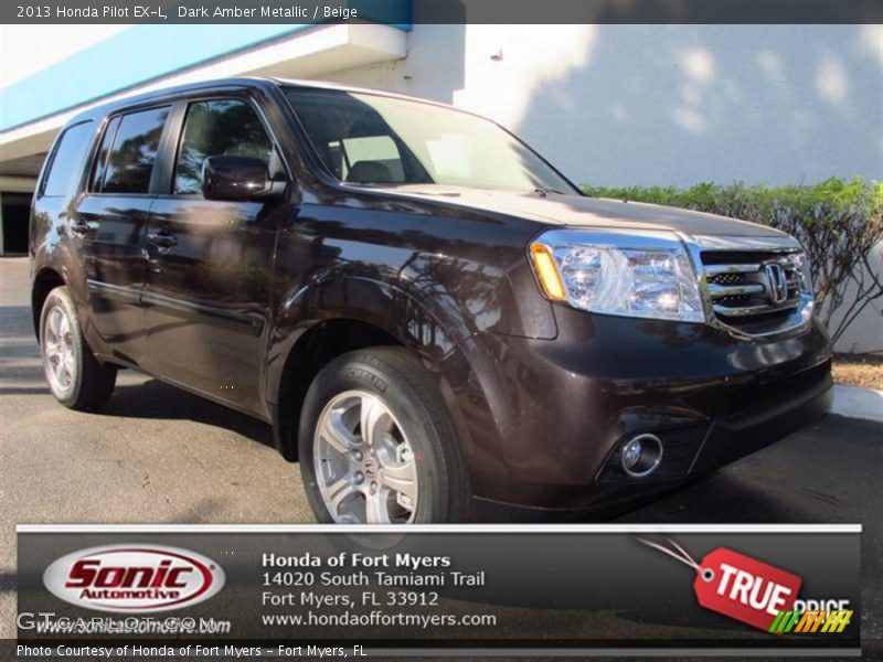 Dark Amber Metallic / Beige 2013 Honda Pilot EX-L