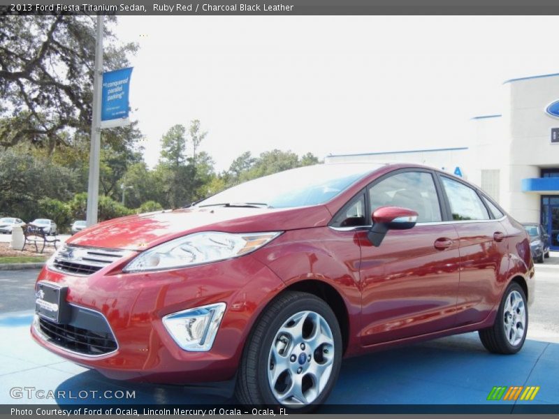Ruby Red / Charcoal Black Leather 2013 Ford Fiesta Titanium Sedan