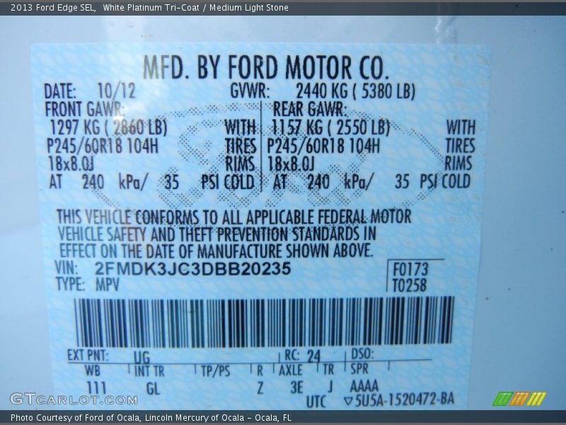White Platinum Tri-Coat / Medium Light Stone 2013 Ford Edge SEL