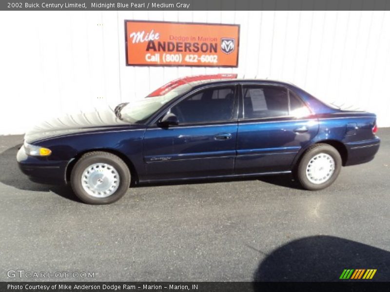 Midnight Blue Pearl / Medium Gray 2002 Buick Century Limited