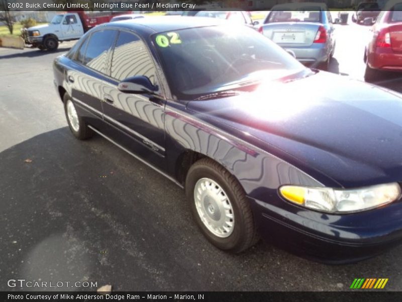 Midnight Blue Pearl / Medium Gray 2002 Buick Century Limited