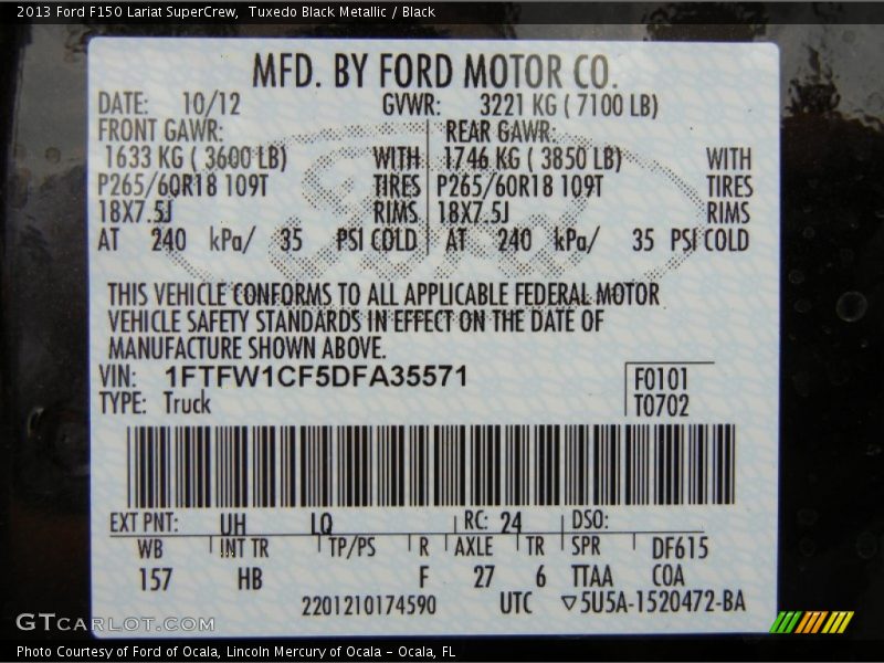 Tuxedo Black Metallic / Black 2013 Ford F150 Lariat SuperCrew