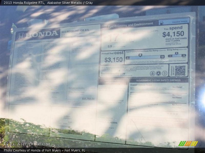 Alabaster Silver Metallic / Gray 2013 Honda Ridgeline RTL