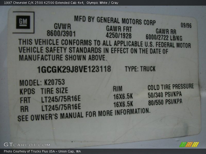 Olympic White / Gray 1997 Chevrolet C/K 2500 K2500 Extended Cab 4x4