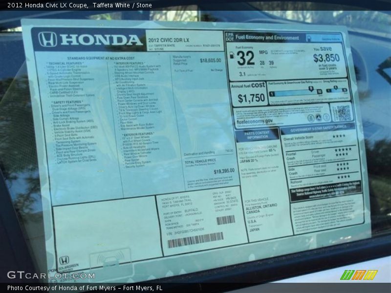 Taffeta White / Stone 2012 Honda Civic LX Coupe