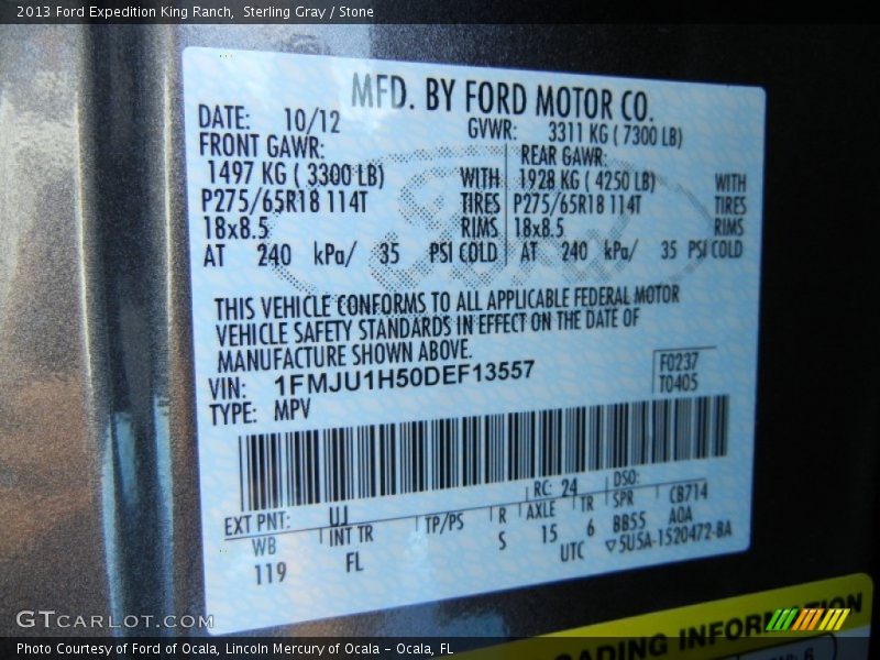 2013 Expedition King Ranch Sterling Gray Color Code UJ