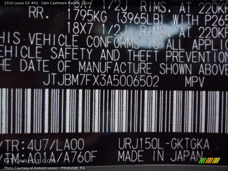 Satin Cashmere Metallic / Ecru 2010 Lexus GX 460