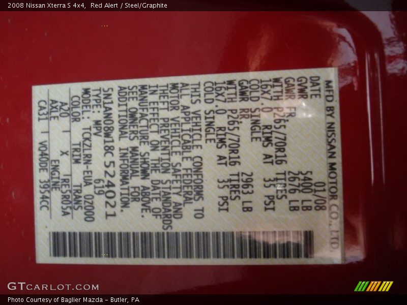 Red Alert / Steel/Graphite 2008 Nissan Xterra S 4x4