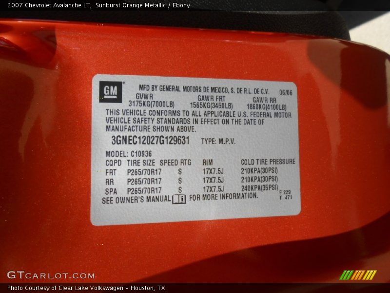 Sunburst Orange Metallic / Ebony 2007 Chevrolet Avalanche LT