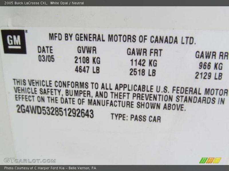 White Opal / Neutral 2005 Buick LaCrosse CXL
