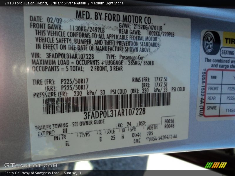 Brilliant Silver Metallic / Medium Light Stone 2010 Ford Fusion Hybrid