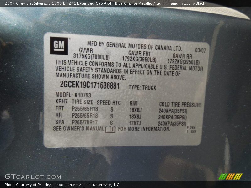 Blue Granite Metallic / Light Titanium/Ebony Black 2007 Chevrolet Silverado 1500 LT Z71 Extended Cab 4x4