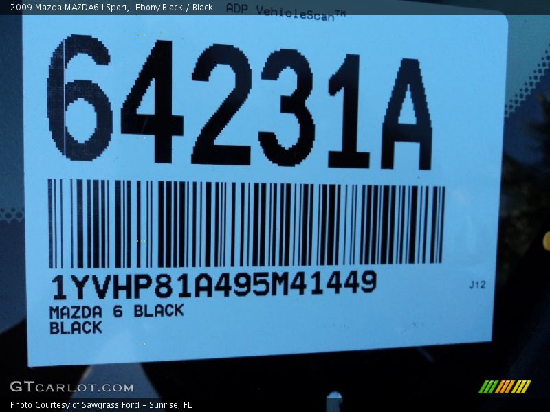 Ebony Black / Black 2009 Mazda MAZDA6 i Sport