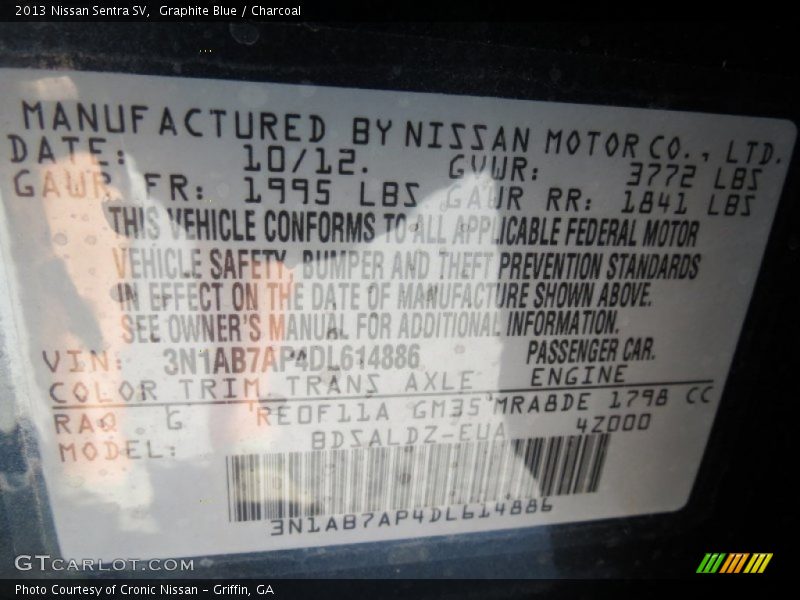 Graphite Blue / Charcoal 2013 Nissan Sentra SV