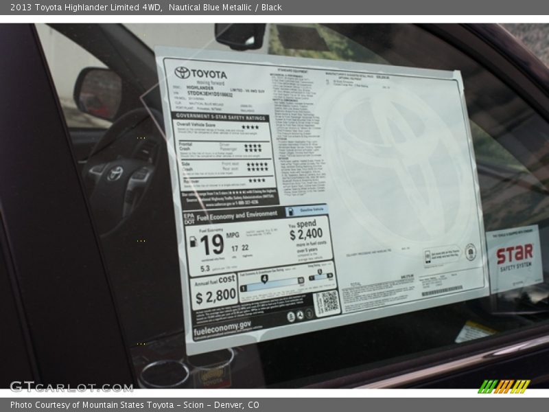 Nautical Blue Metallic / Black 2013 Toyota Highlander Limited 4WD