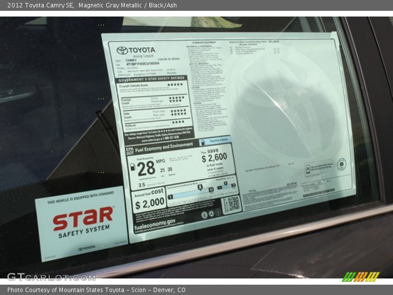 Magnetic Gray Metallic / Black/Ash 2012 Toyota Camry SE