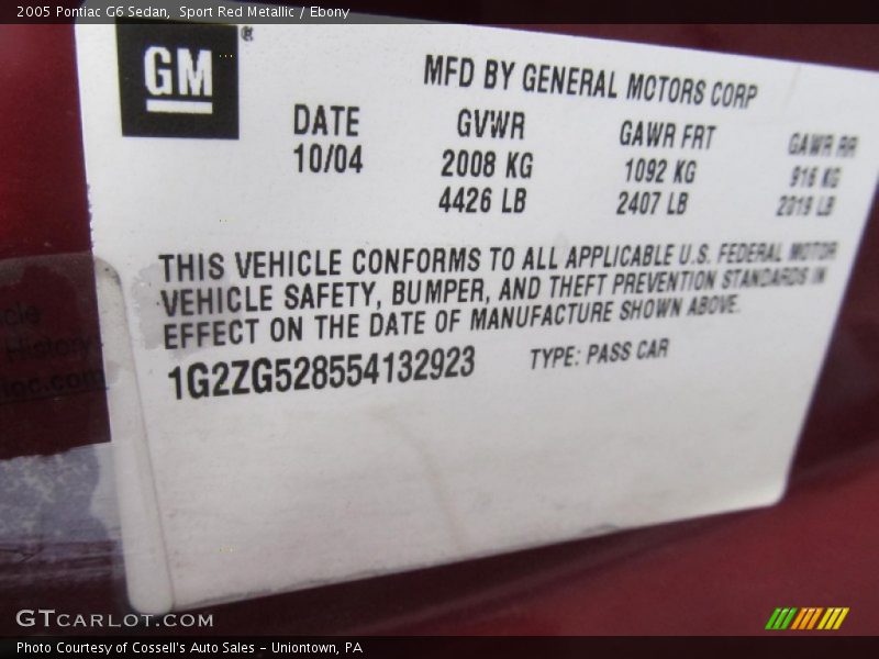 Sport Red Metallic / Ebony 2005 Pontiac G6 Sedan
