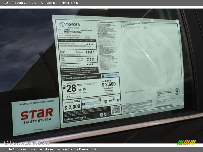 Attitude Black Metallic / Black 2012 Toyota Camry SE