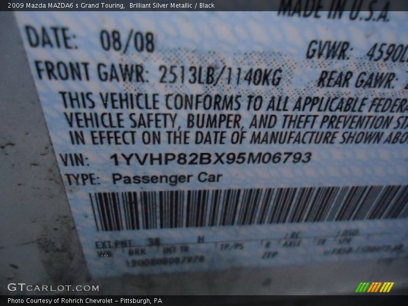Brilliant Silver Metallic / Black 2009 Mazda MAZDA6 s Grand Touring