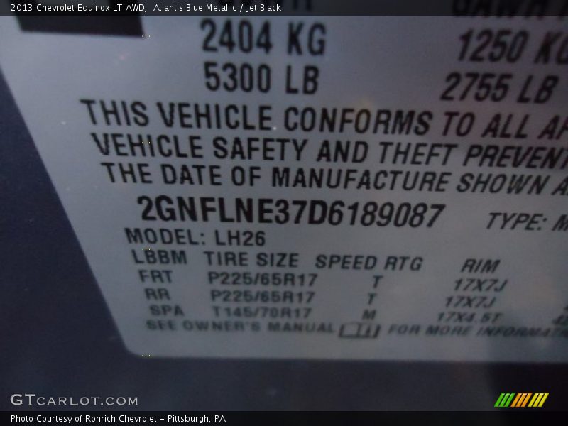 Atlantis Blue Metallic / Jet Black 2013 Chevrolet Equinox LT AWD