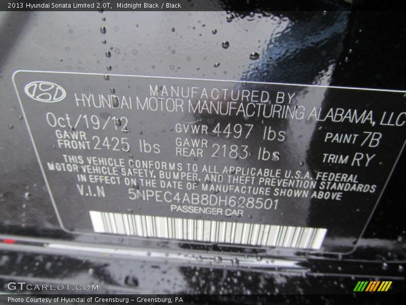 Midnight Black / Black 2013 Hyundai Sonata Limited 2.0T