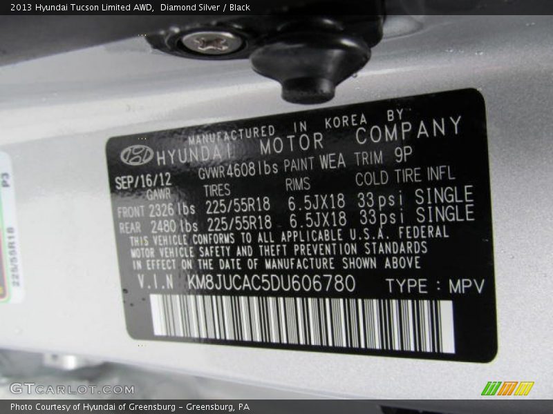 Diamond Silver / Black 2013 Hyundai Tucson Limited AWD