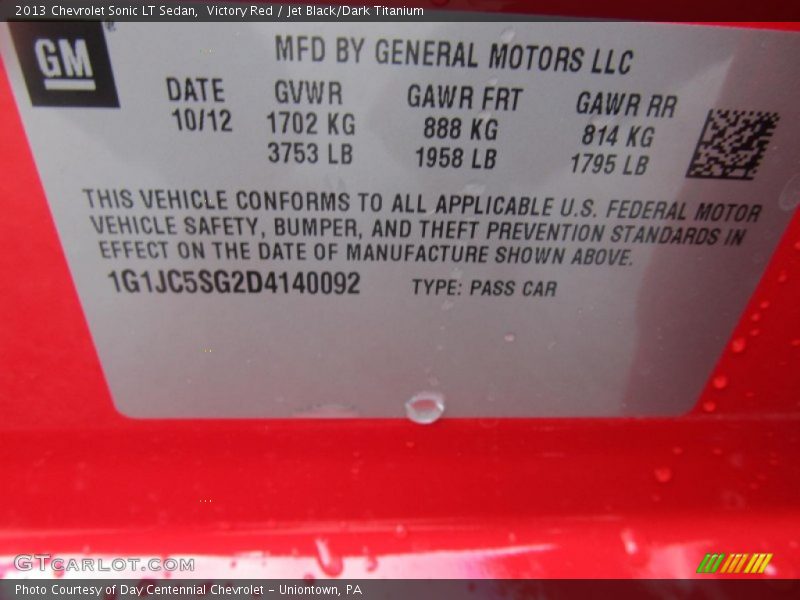 Victory Red / Jet Black/Dark Titanium 2013 Chevrolet Sonic LT Sedan