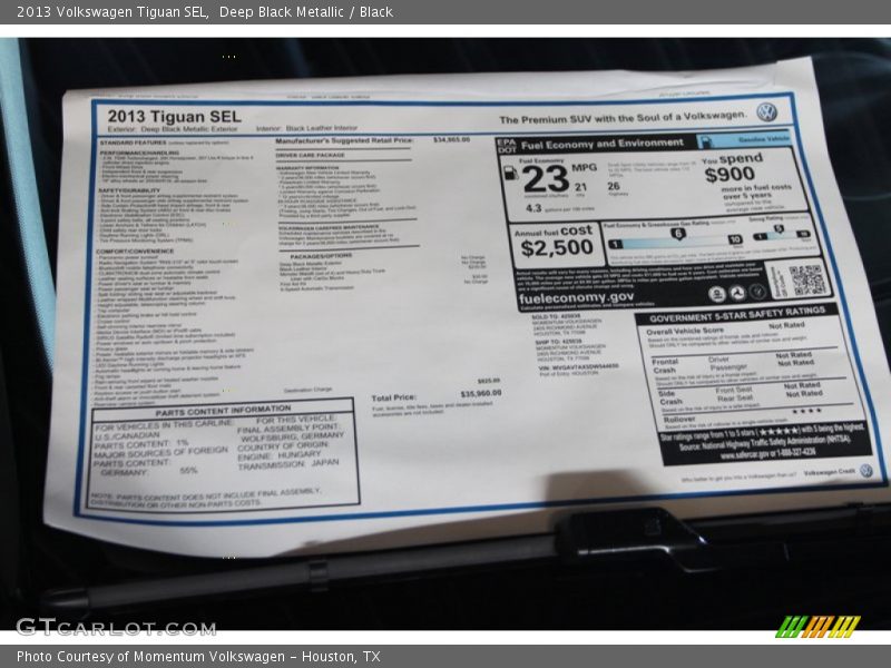 Deep Black Metallic / Black 2013 Volkswagen Tiguan SEL